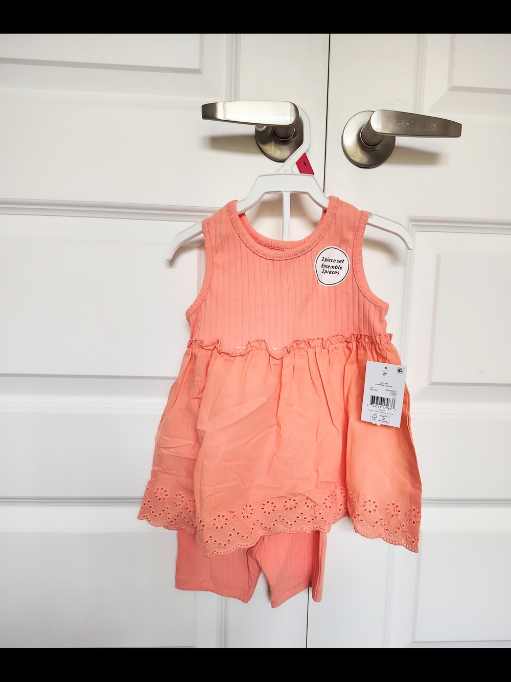 Coral Pink Toddler Girl Sleeveless Dress & Shorts Set